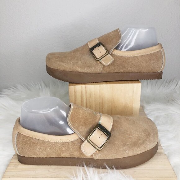 Earth Shoe Kalso Negative Heel Tan Suede Leather Slip On Loafers Size 12.5 - Picture 1 of 6